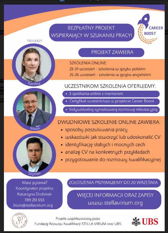 Career Boost X - bezpłatny projekt dla osób poszukujących pracy